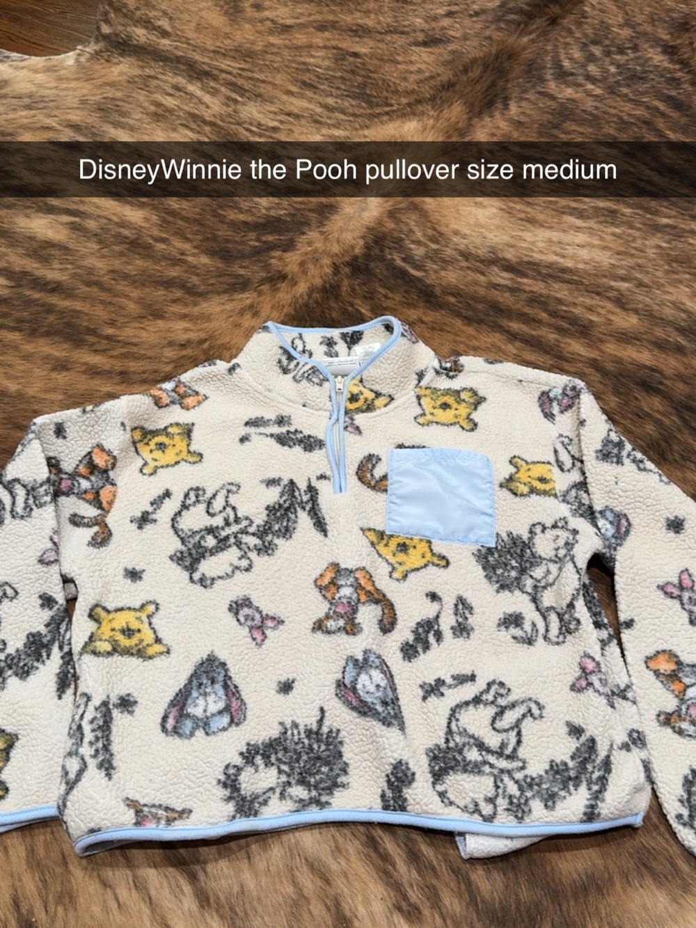 Disney Winnie the Pooh Cream Sherpa Pullover with Light Blue Trim